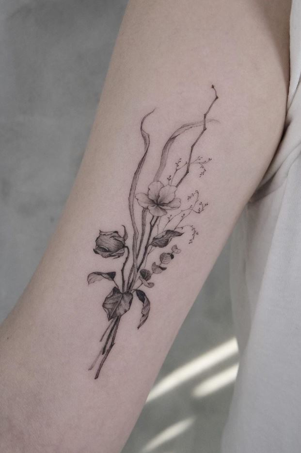 Black And Gray Flower Tattoo