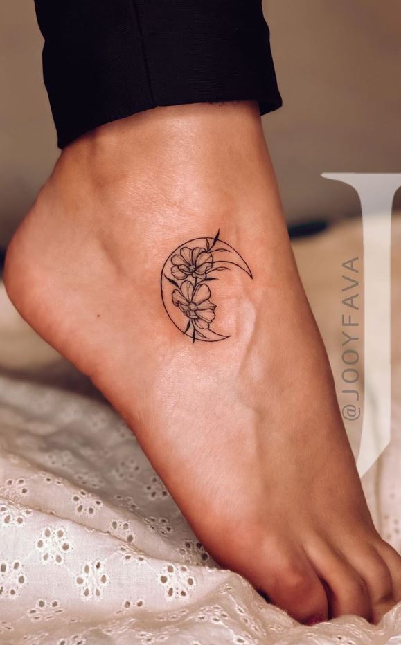 Small Moon & Flower Tattoo