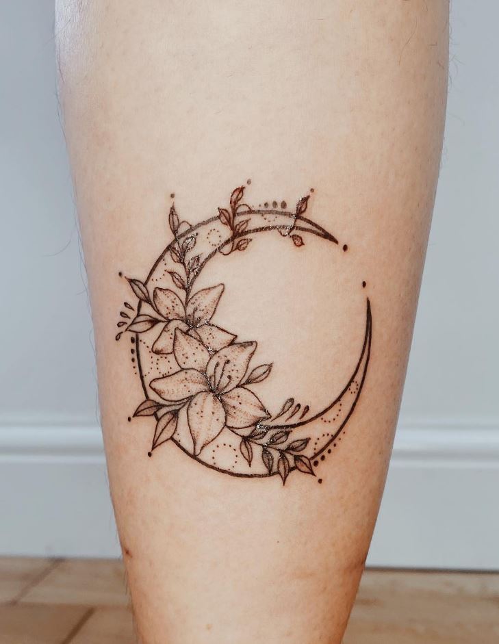 Floral Moon Tattoo